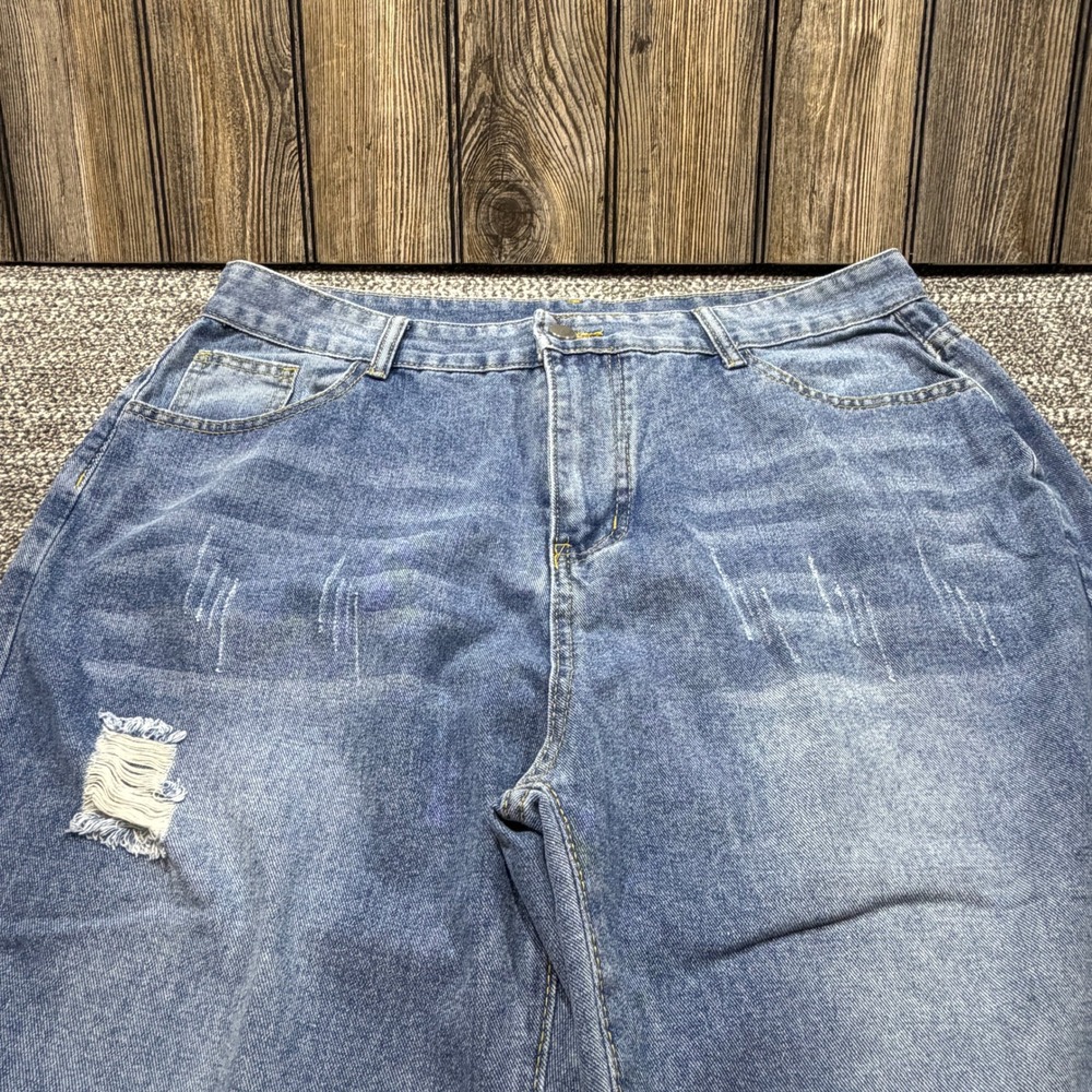 Unbranded Distressed Wide Leg Jeans Womens XL Medium Wash Ripped Frayed Hem - Picture 4 of 10